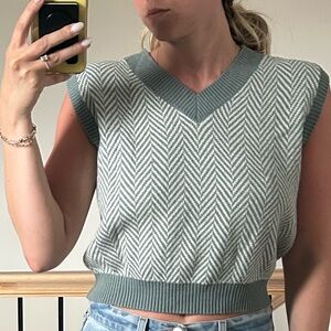 T.J.Maxx Sage Green and Cream Herringbone Knit Crop Sweater Vest